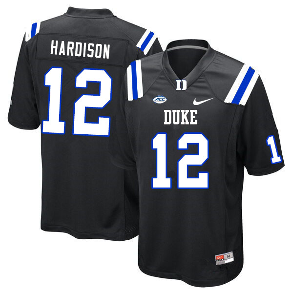 Men #12 Joe Hardison Duke Blue Devils College Football Jerseys Sale-Black - Click Image to Close